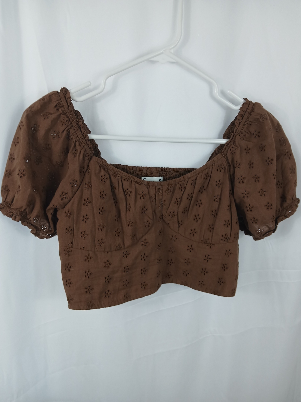 Hollister Brown Eyelet Puff-Sleeve Crop Top